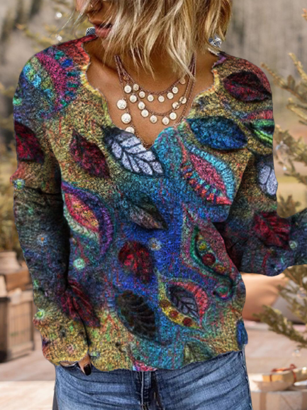 Women Vintage Printed Long Sleeve Top