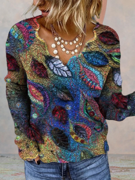 Women Vintage Printed Long Sleeve Top