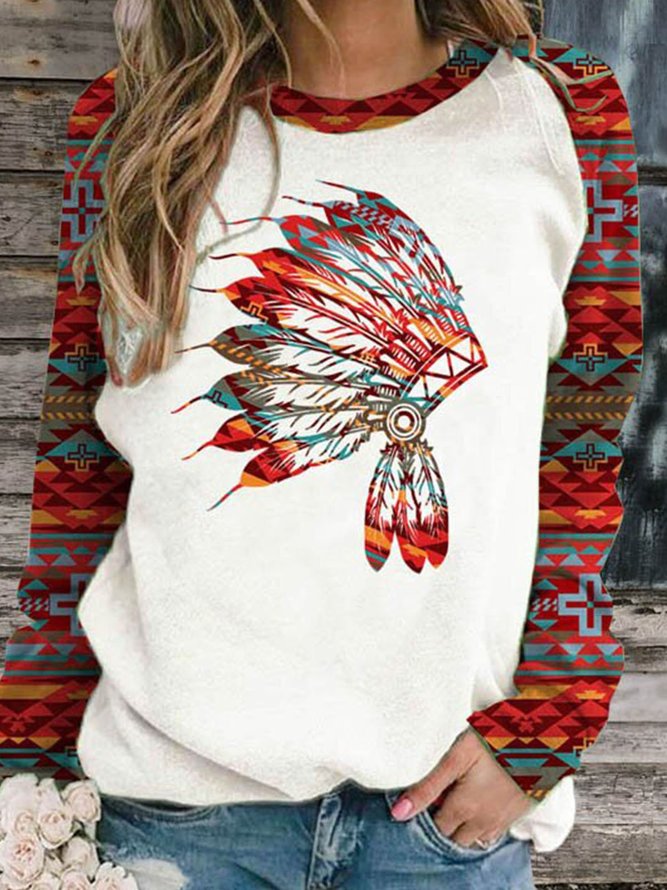 Long Sleeve Round Neck Color-Block Top