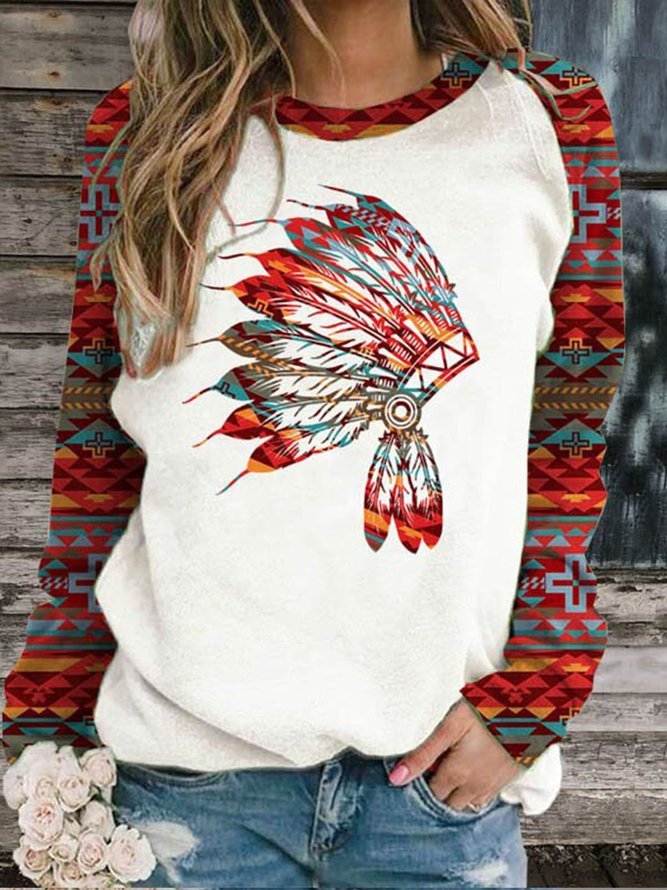 Long Sleeve Round Neck Color-Block Top