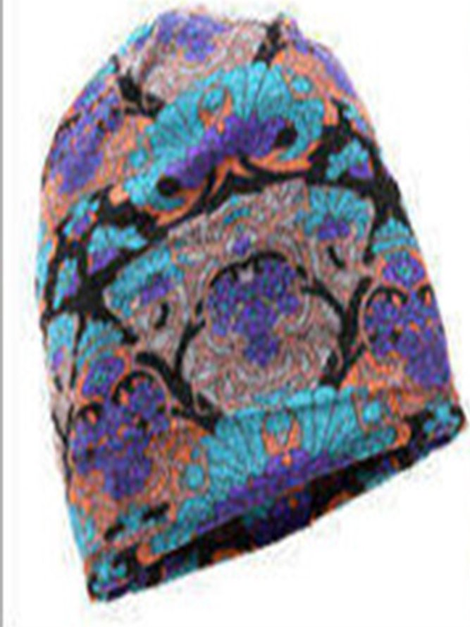 Women Vintage Multicolor Geometric Floral Printed Casual Knitted Hat
