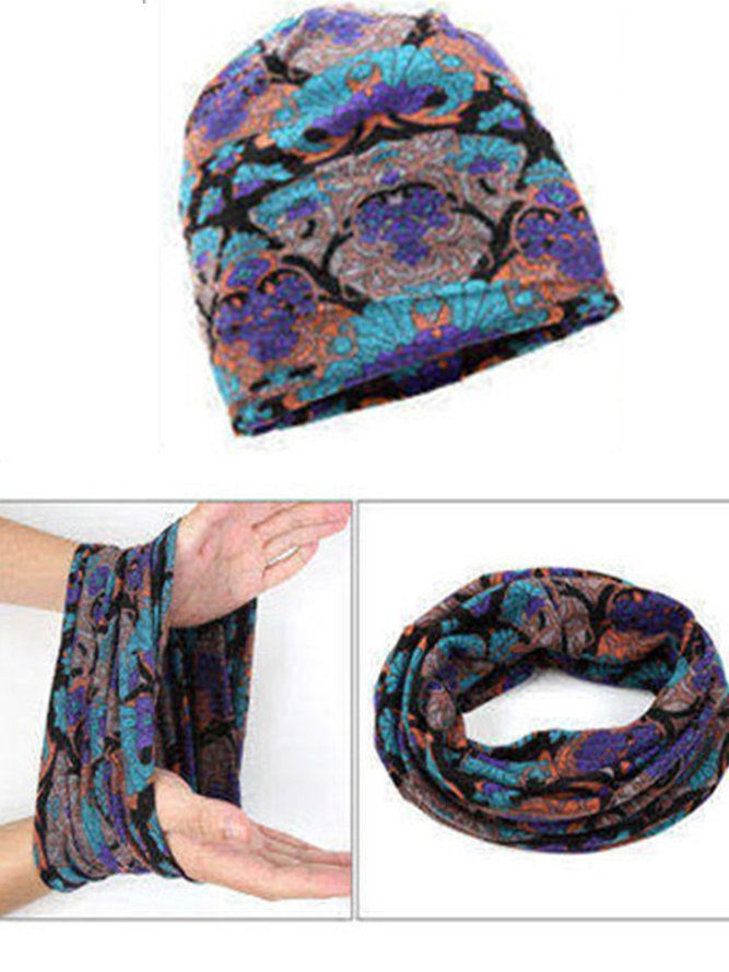 Women Vintage Multicolor Geometric Floral Printed Casual Knitted Hat