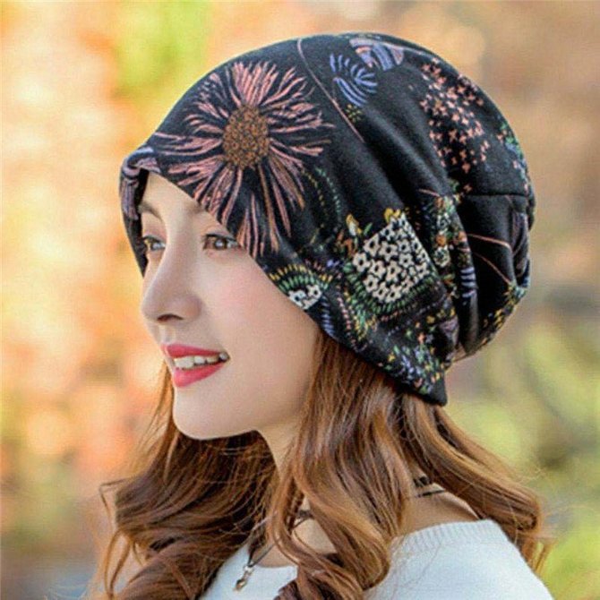 Women Vintage Multicolor Geometric Floral Printed Casual Knitted Hat