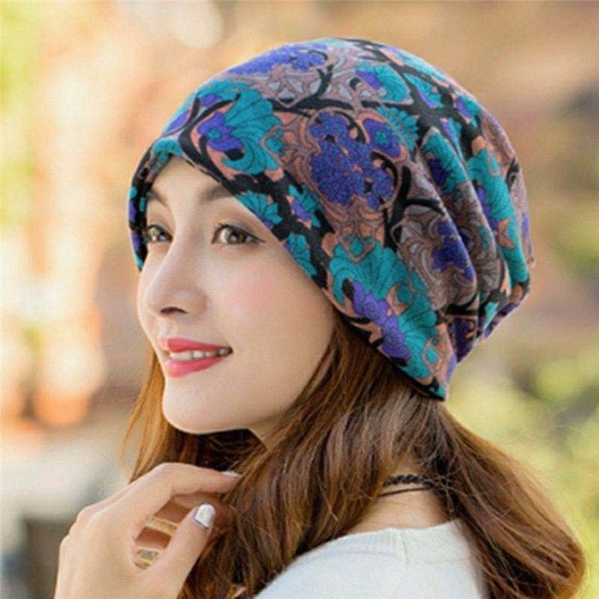 Women Vintage Multicolor Geometric Floral Printed Casual Knitted Hat