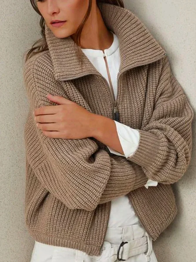 Coffee Solid Shift Casual Sweater