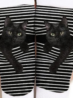 Cotton Striped Cat Printed Socks Plus Size