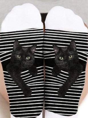 Cotton Striped Cat Printed Socks Plus Size
