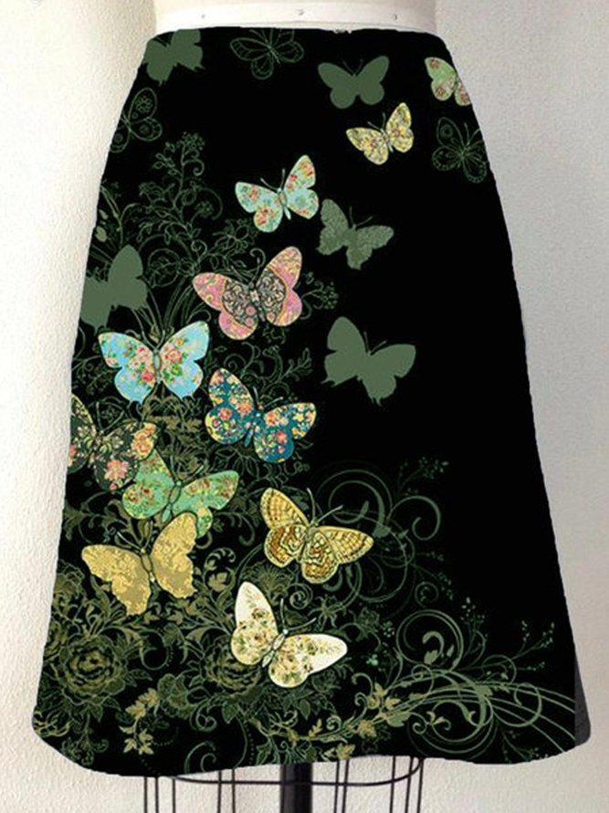 Cotton-Blend Butterfly A-Line Skirt