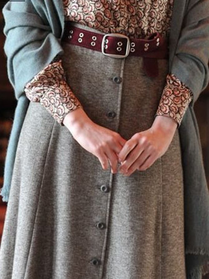 Gray Vintage Casual Buttoned A-Line Skirt