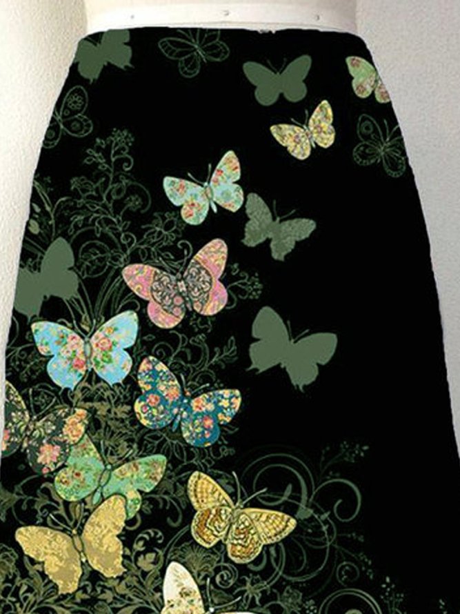 Cotton-Blend Butterfly A-Line Skirt