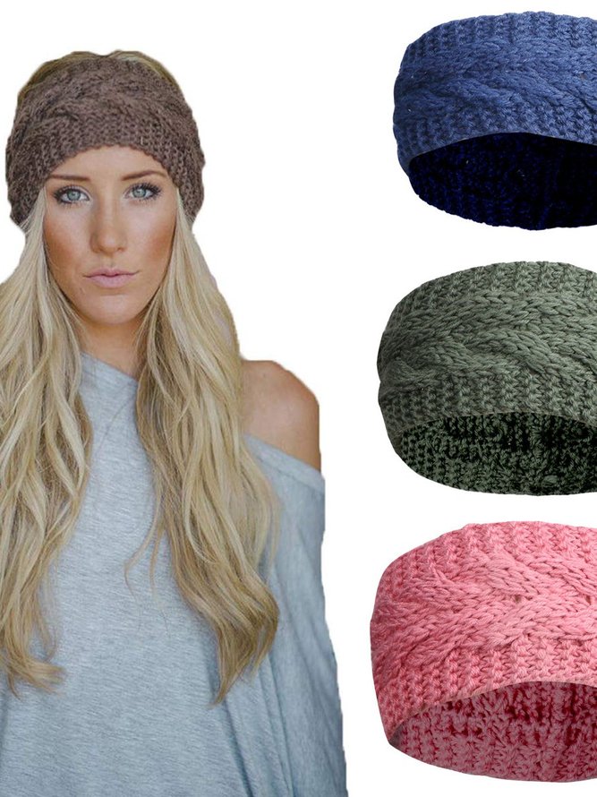 Pure color knitted wool empty top hat headband to keep warm in autumn and winter