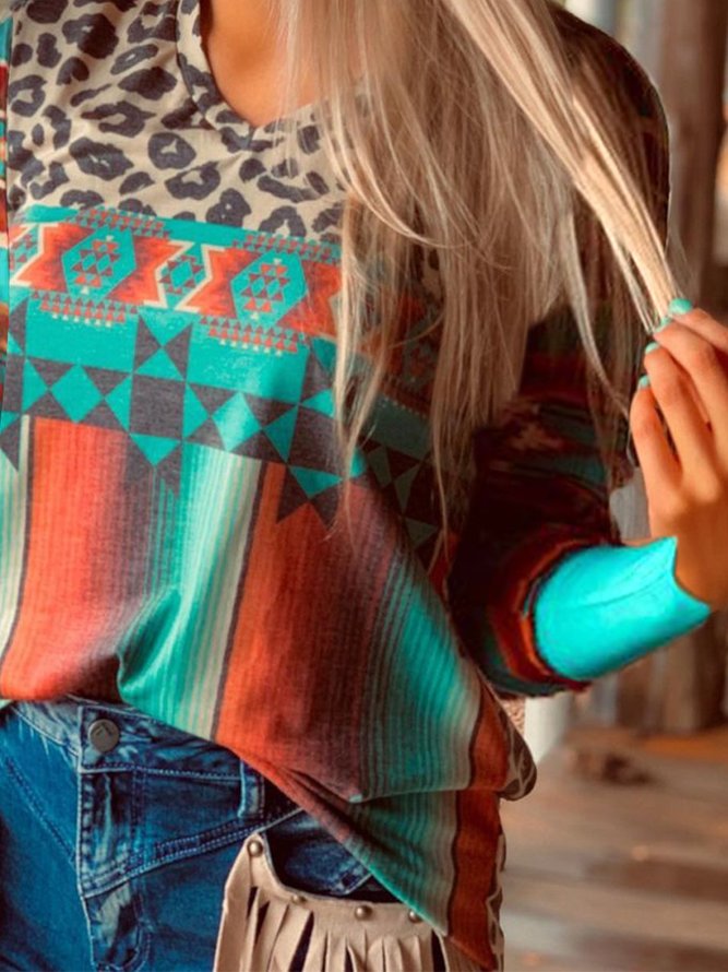 Geometric Casual Long Sleeve Shift Top