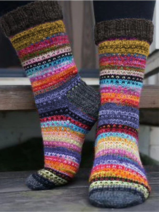 Multicolor Stripes Knitted Socks zolucky