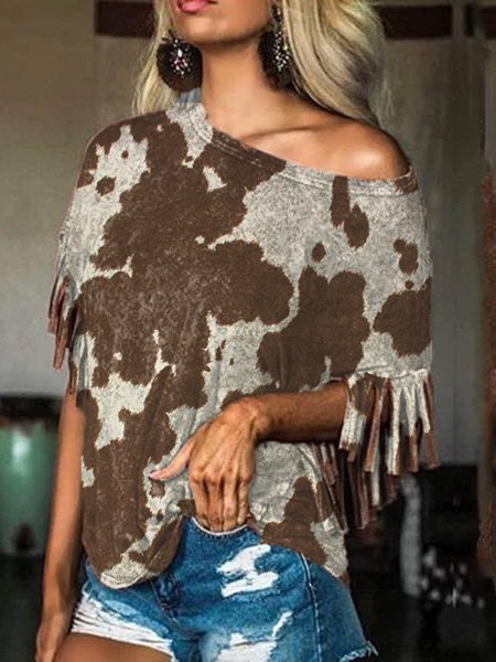 Vintage Printed Short Sleeve Abstract T-shirt