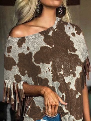 Vintage Printed Short Sleeve Abstract T-shirt