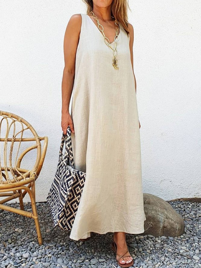 Linen Sleeveless A-Line Weaving Dress