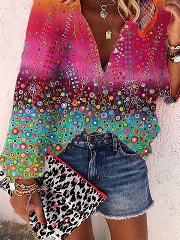 V Neck Printed Casual Top