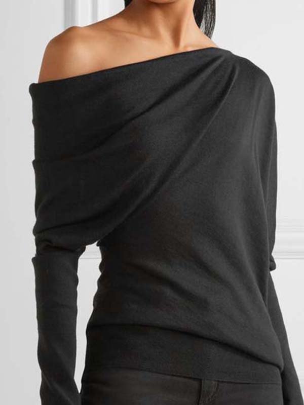 Solid Long Sleeve Cotton-Blend Casual Top