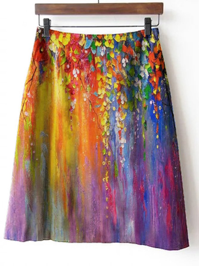 Multicolor Floral Printed Vintage Casual Skirt