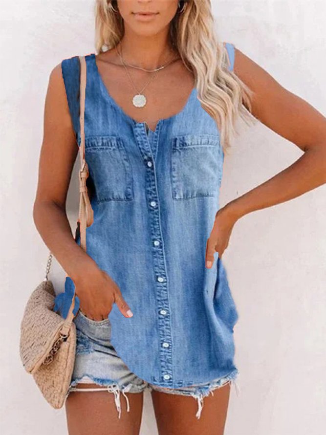 Sleeveless Vintage Cotton Buttoned Top