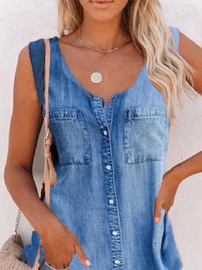 Sleeveless Vintage Cotton Buttoned Top