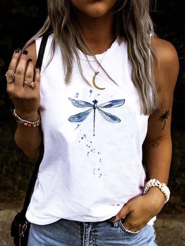 Women's Summer Printed Crew Neck Sleeveless Top