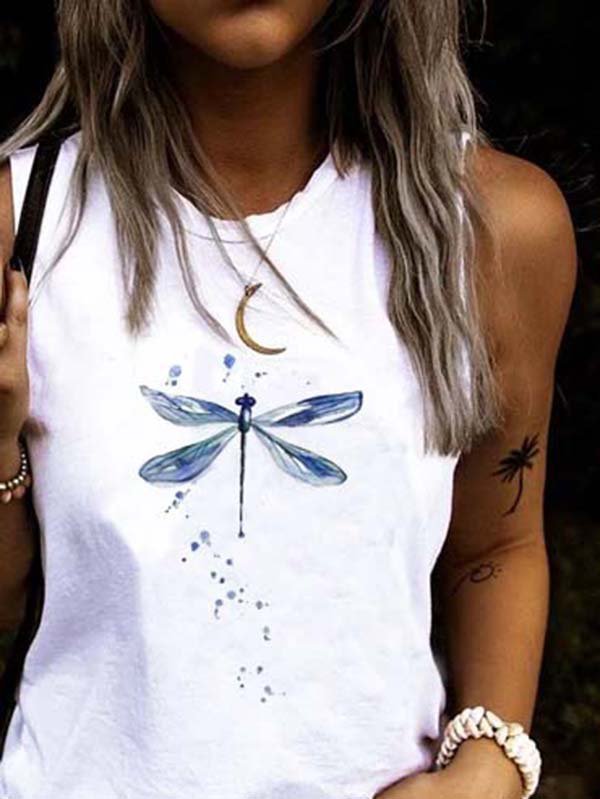 Women's Summer Printed Crew Neck Sleeveless Top