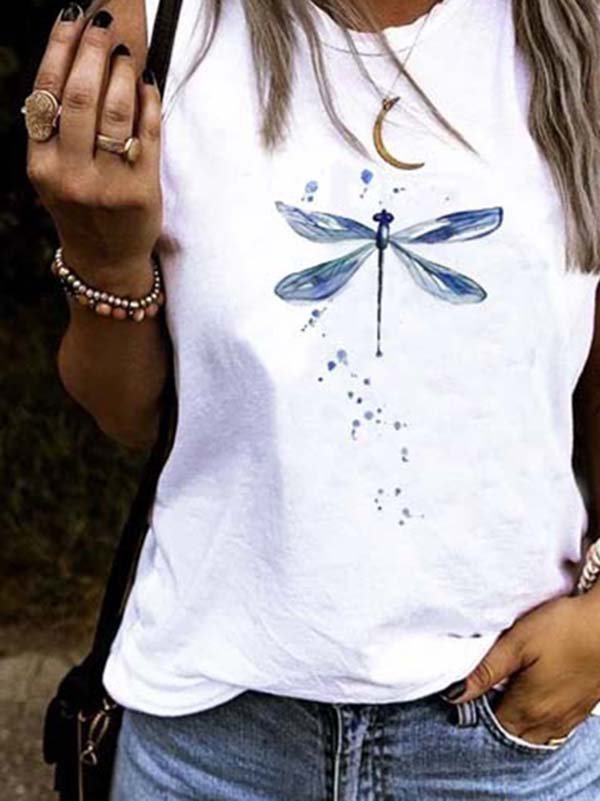 Women's Summer Printed Crew Neck Sleeveless Top