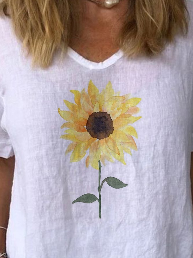 Sunflower Floral-Print Holiday V Neck Shift Top