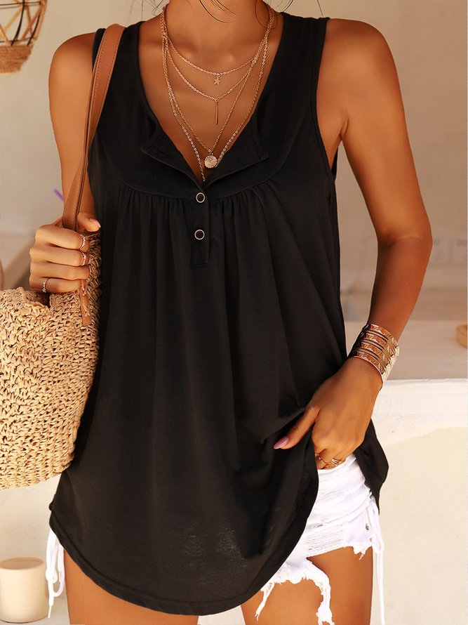 Cotton-Blend Shift Crew Neck Tank & Cami