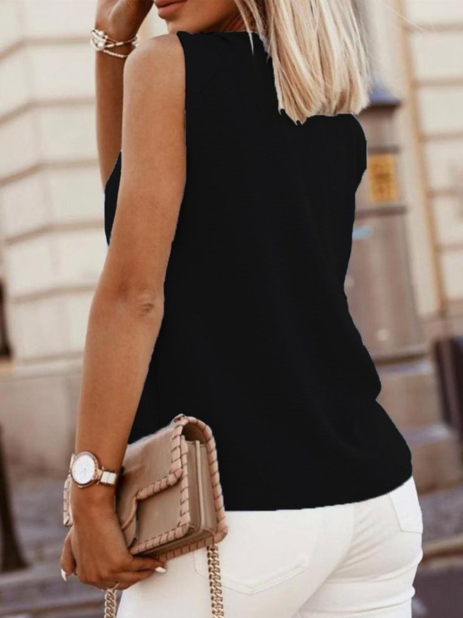 Vintage Tied Detail Sleeveless Solid V Neck Casual Vest Top