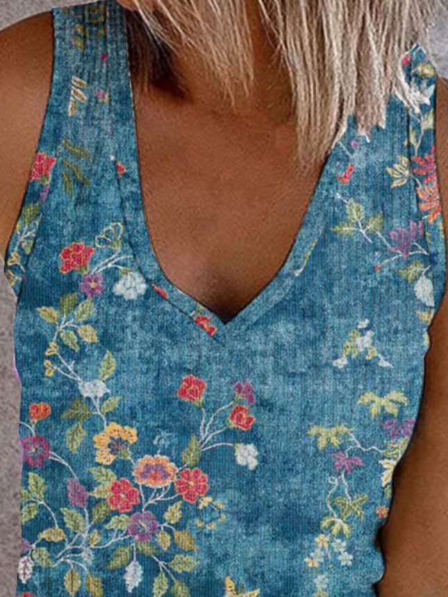 Boho V Neck Paisley Cotton-Blend Tank & Cami