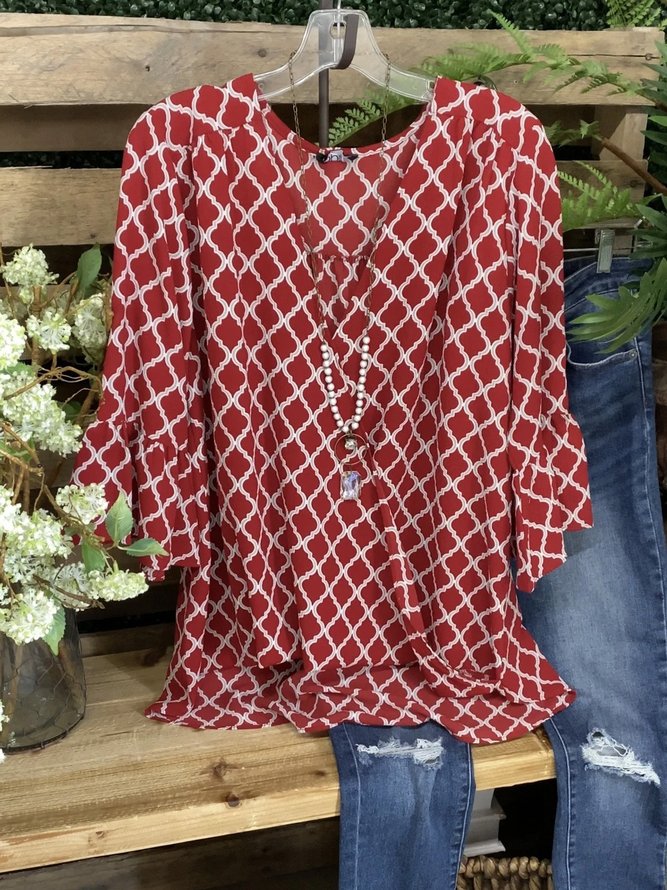3/4 Sleeve Geometric Top