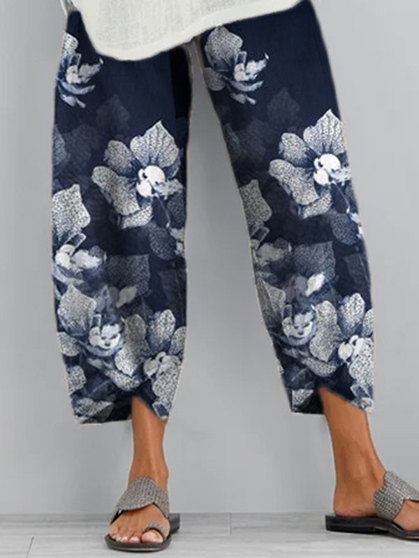 Printed Pockets Casual Pants