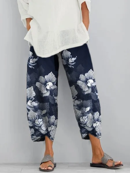 Printed Pockets Casual Pants