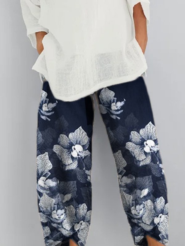 Printed Pockets Casual Pants