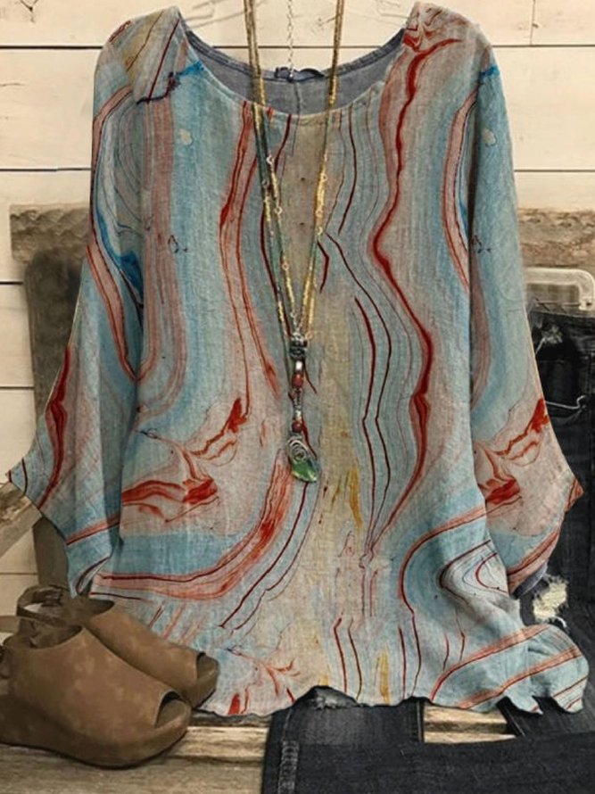 Casual Crew Neck Printed Long Sleeve Top