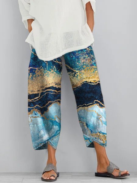 Printed Pockets Casual Pants