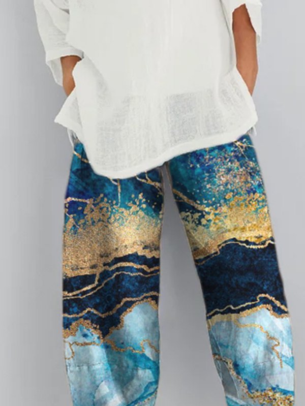 Printed Pockets Casual Pants