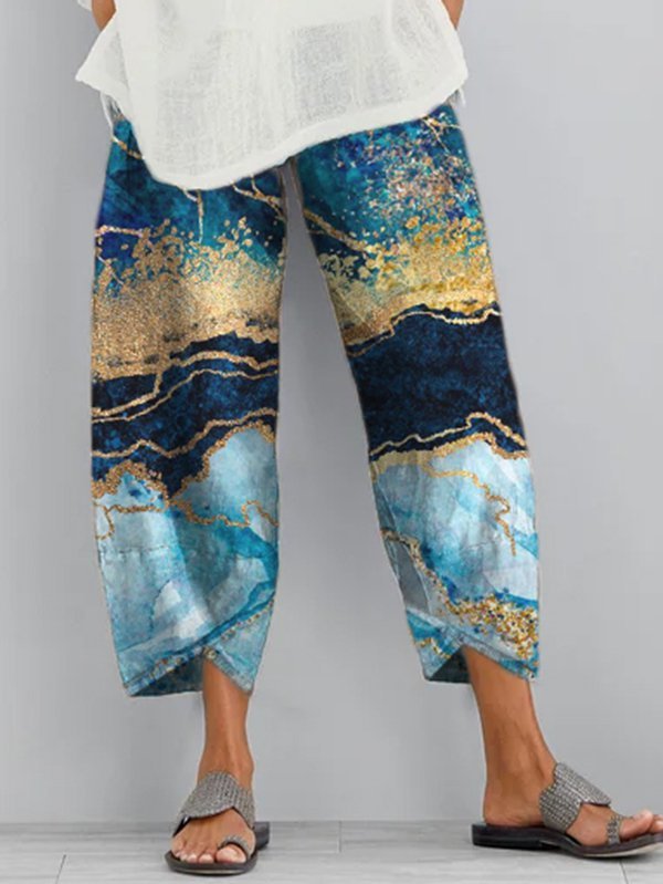 Printed Pockets Casual Pants