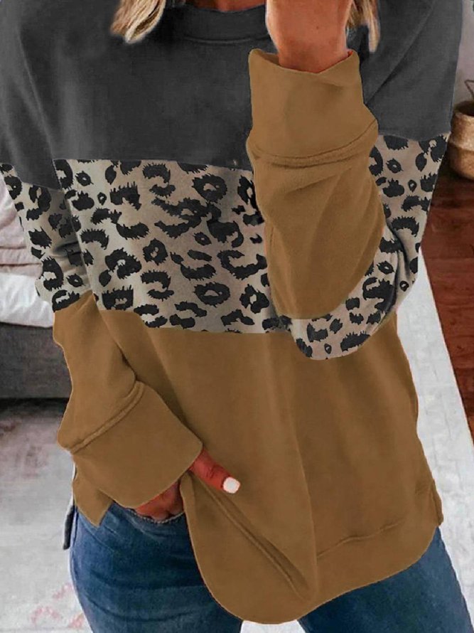 Simple Crew Neck Floral-Print Long Sleeve Sweatshirt