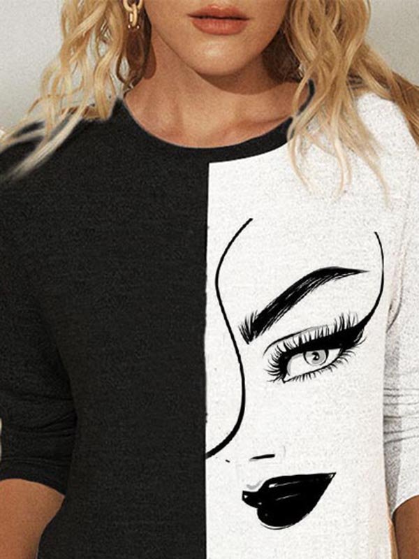 Printed Long Sleeve Crew Neck Casual T-shirt