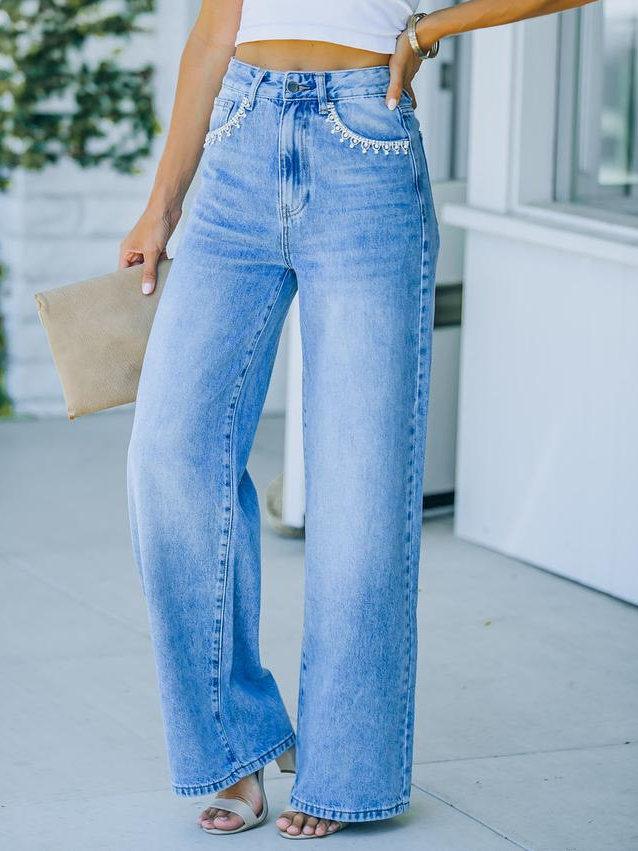 Embroidered Casual Denim Jeans