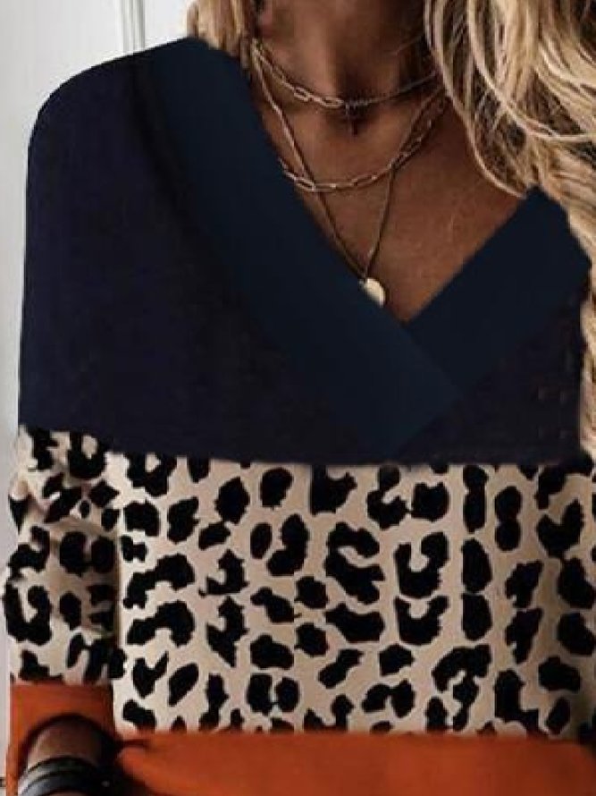 Long Sleeve Casual Printed V Neck Top