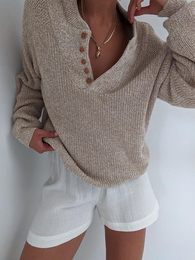 V Neck Casual Plain Sweater