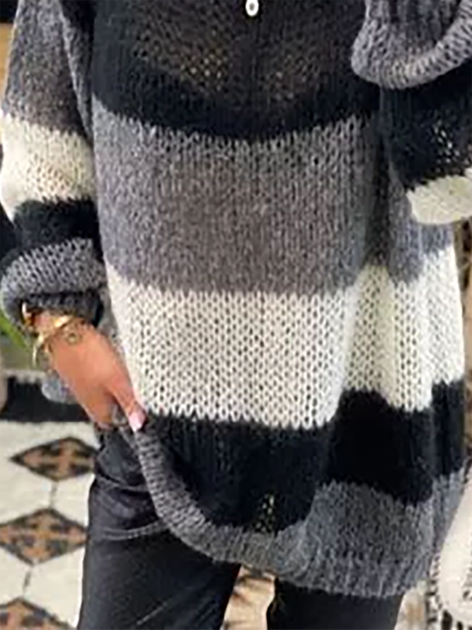 Plus size Long Sleeve Striped Casual Sweater