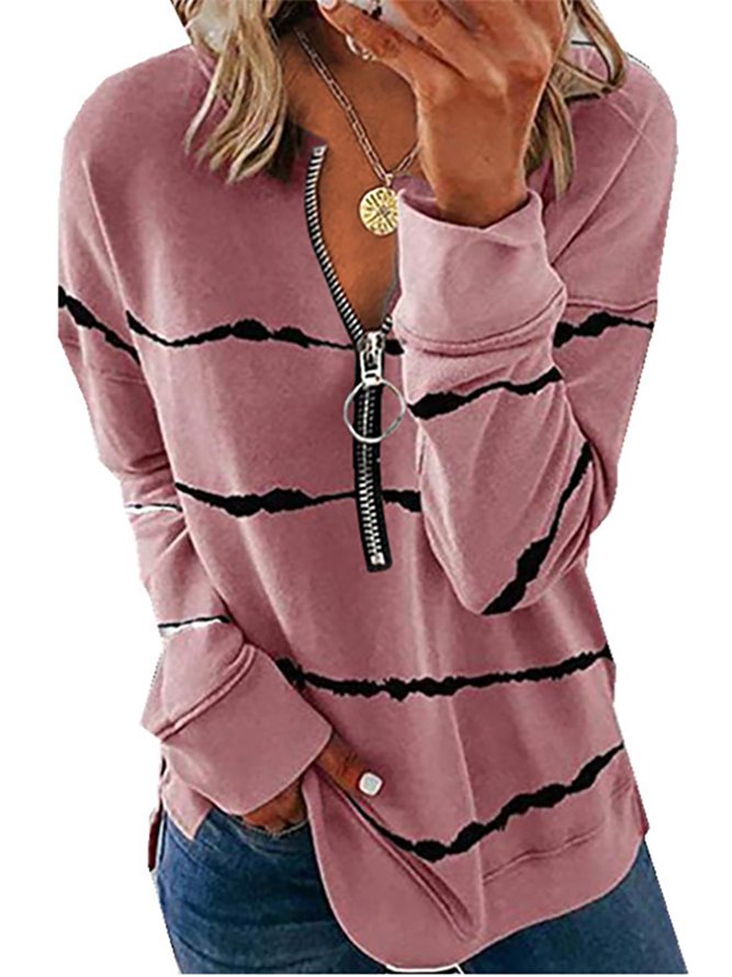 Casual Long Sleeves Stripes Tops