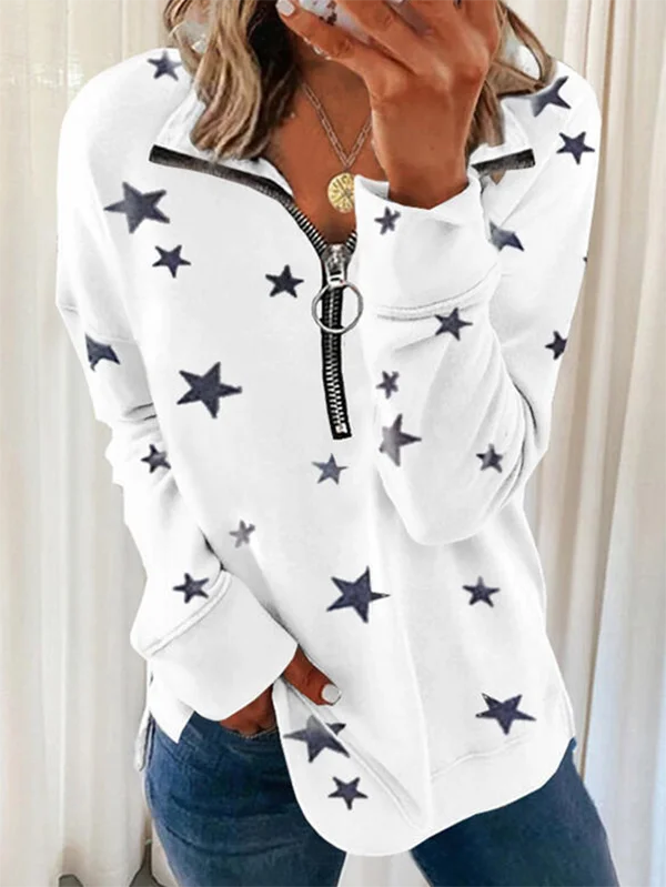 Printed Zipper Casual Sweatshirt