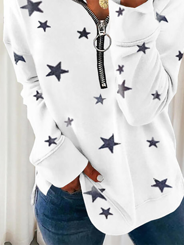 Printed Zipper Casual Sweatshirt
