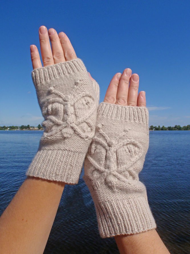 Butterfly Woolen Fingerless Gloves